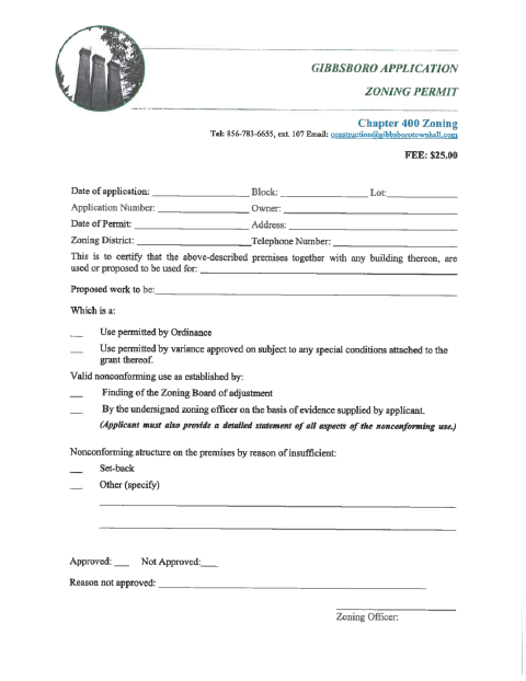 First page of the Zoning Permit Application