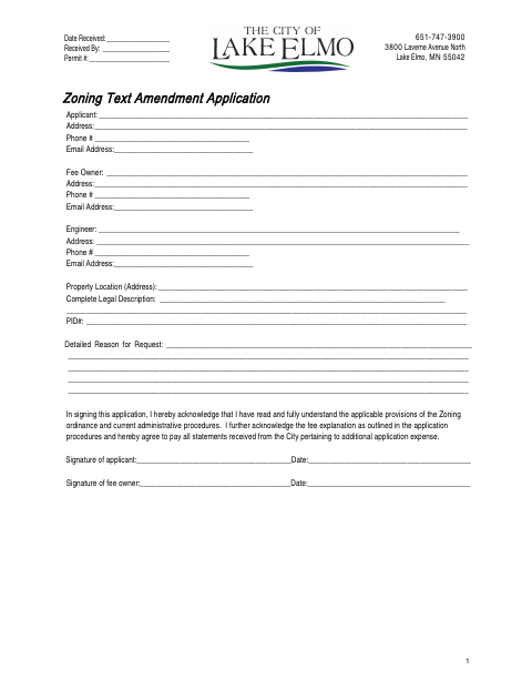 First page of the Zoning Text Amendment Application