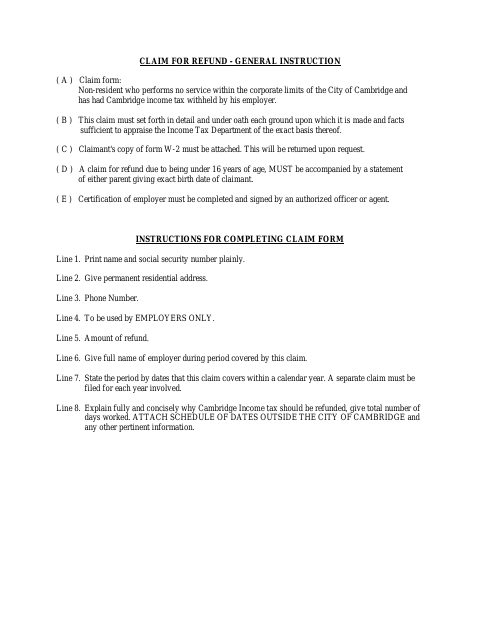 First page of the Income Tax Refund Claim