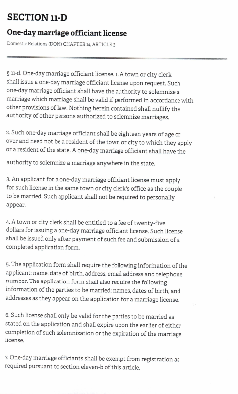 First page of the One-Day Marriage Officiant License Application