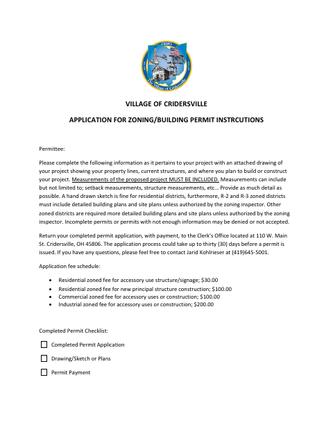 First page of the Zoning/Building Permit Application