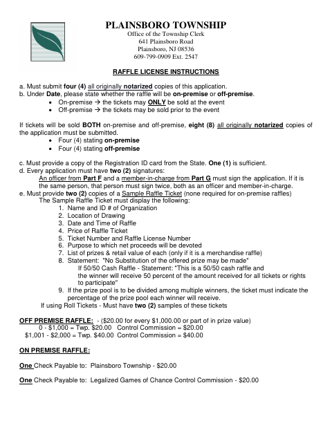 First page of the Raffle License Application