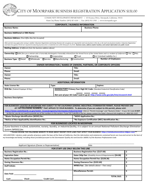 First page of the Business Registration Application