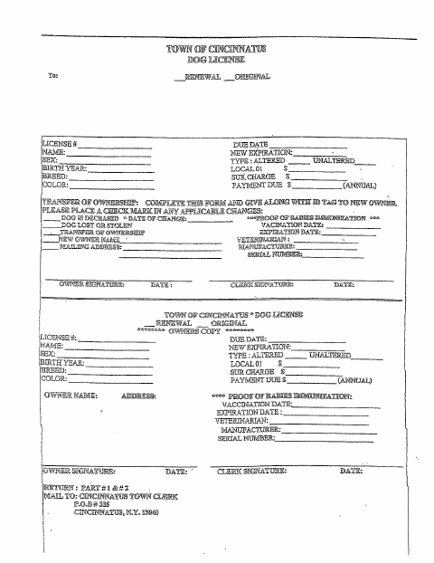 First page of the Dog License