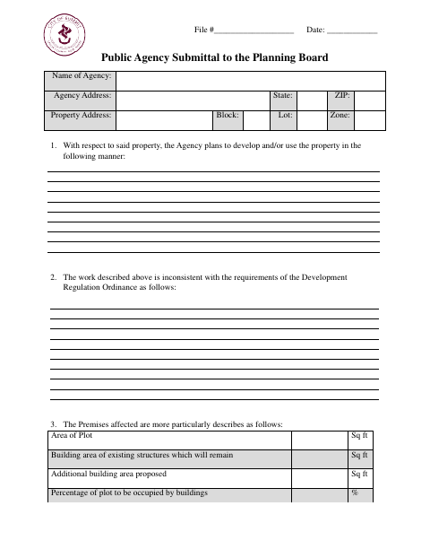 First page of the Public Agency Planning Board Application