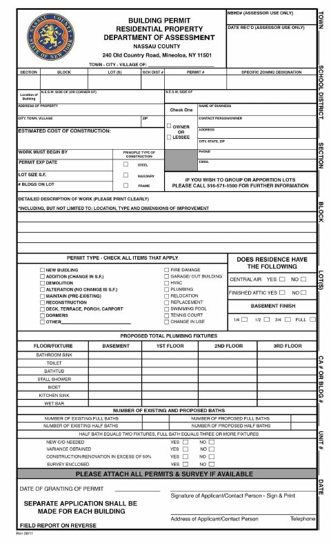 First page of the Residential Building Permit Assessors Sheet