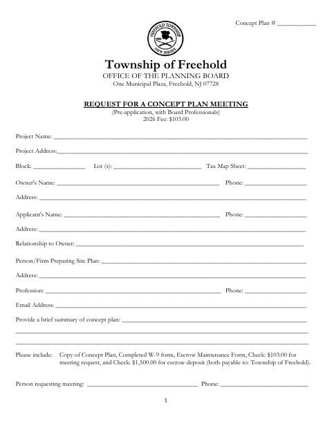First page of the Request for a Concept Plan Meeting
