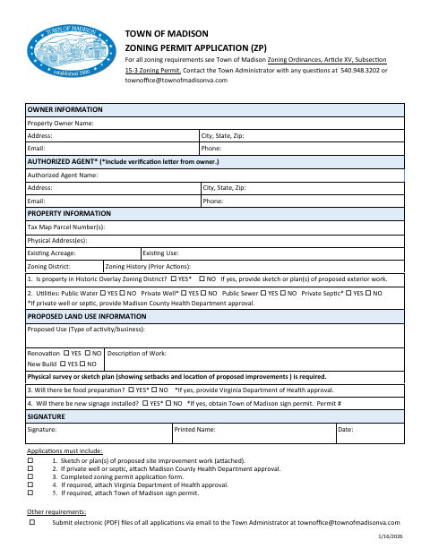 First page of the Zoning Permit Application
