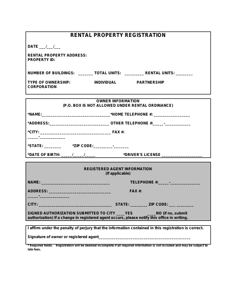 First page of the Rental Property Registration