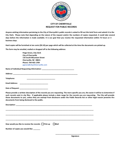 First page of the Request for Public Records Form