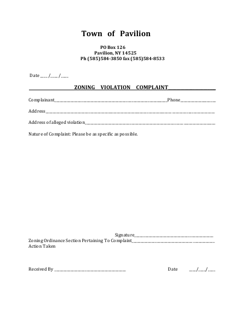 First page of the Zoning Violation Complaint