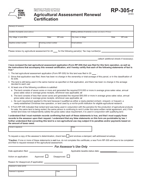 First page of the Agricultural Assessment Renewal Certification