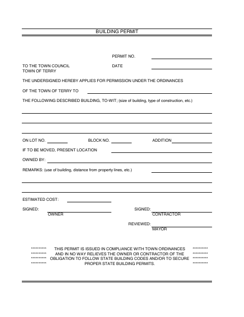 First page of the Building Permit Application