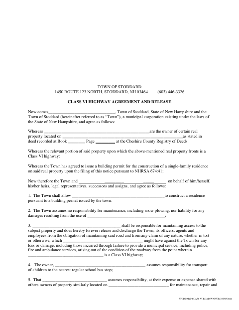 First page of the Class VI Road Waiver Agreement and Release