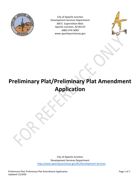 First page of the Preliminary Plat and Preliminary Plat Amendment Application
