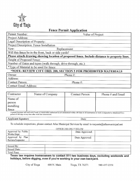 First page of the Fence Permit Application