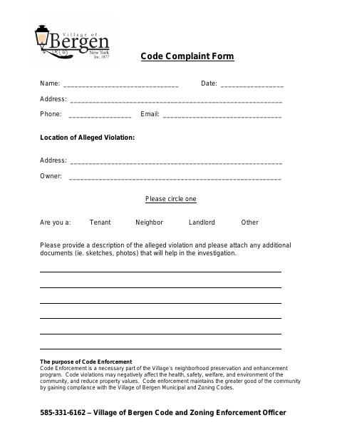 First page of the Code Complaint Form