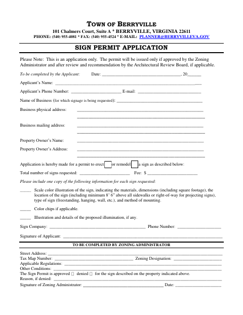 First page of the Sign Permit Application