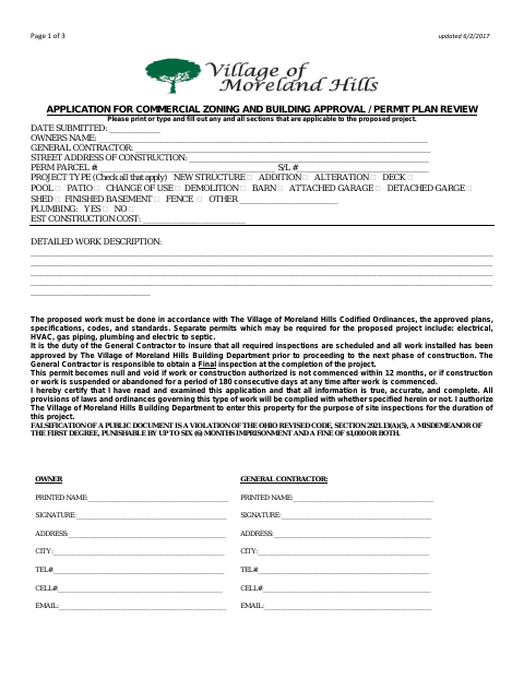 First page of the Commercial Zoning and Building Approval / Permit Plan Review