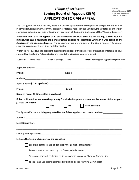 First page of the Application for an Appeal