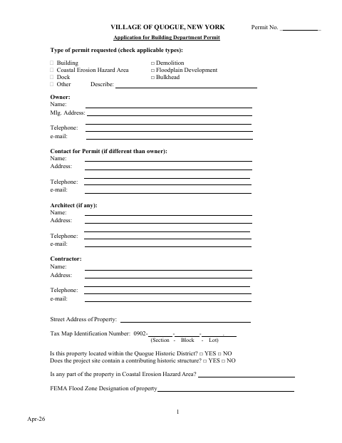 First page of the Building Permit Application and Disclosure Affidavit