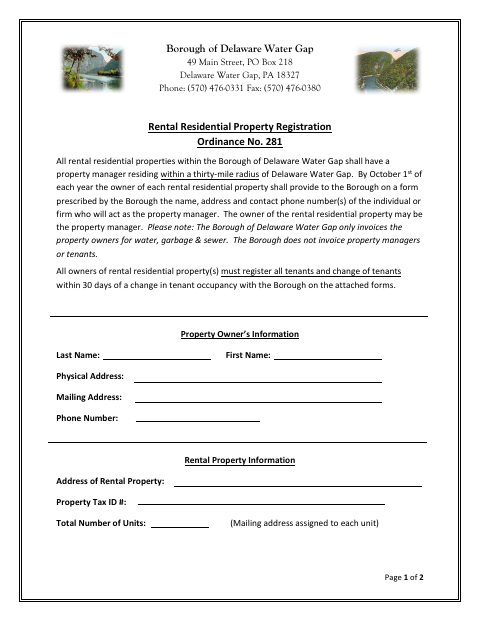 First page of the Rental Residential Property Registration