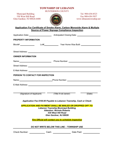 First page of the Smoke Alarm, Carbon Monoxide Alarm & Multiple Source of Power Signage Compliance Inspection Application