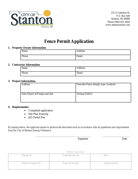First page of the Fence Permit Application