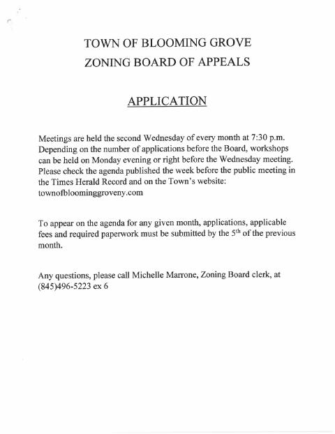 First page of the Zoning Board of Appeals Application