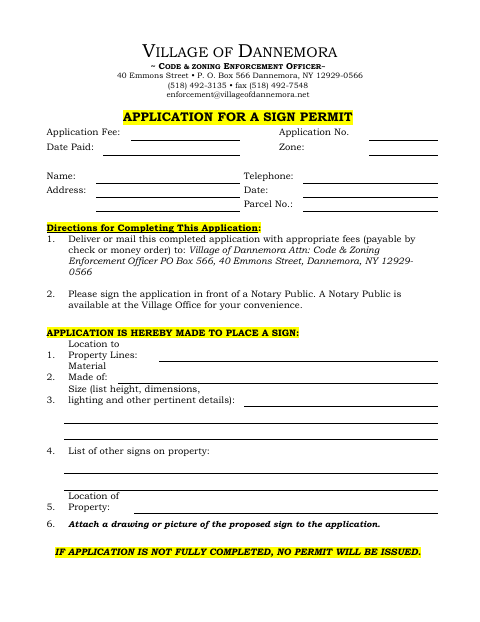 First page of the Sign Permit Application