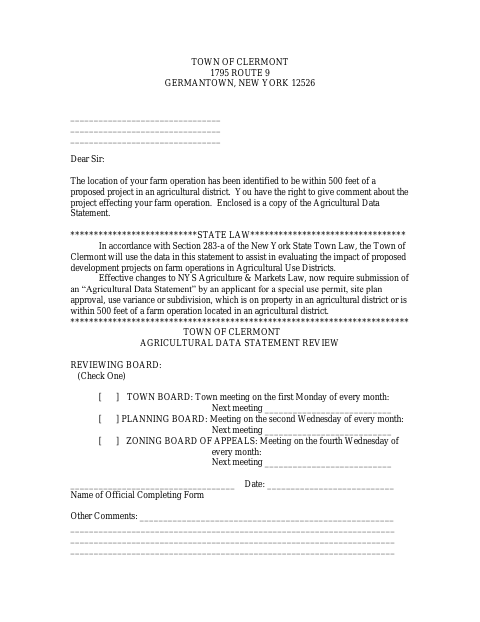 First page of the Agricultural Data Statement Review