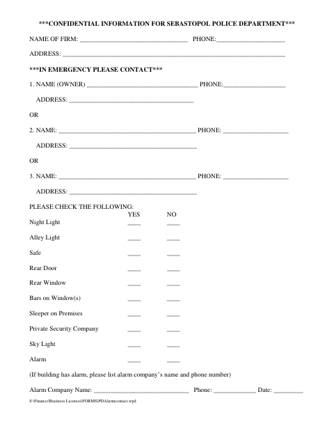 First page of the SPD Alarm Contact