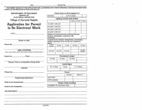 First page of the Electrical Work Permit Application