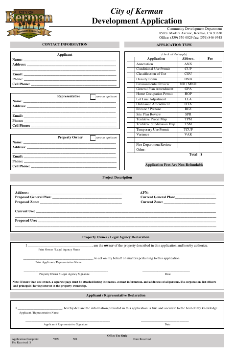 First page of the Development Application
