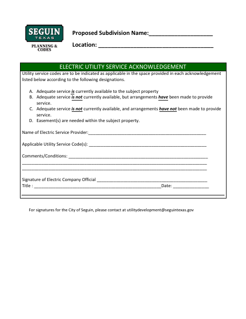 First page of the Utilities Provider Acknowledgement Forms