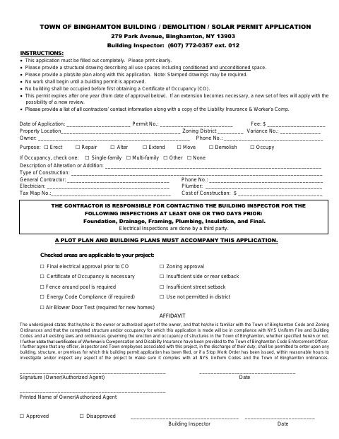 First page of the Building, Demolition, and Solar Permit Application