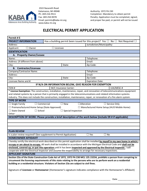 First page of the Electrical Permit Application