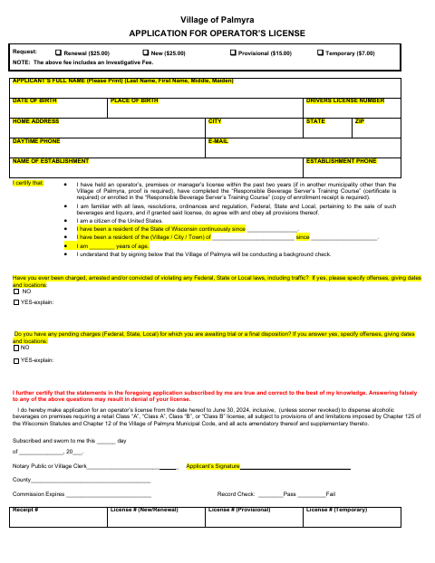 First page of the Application for Operator’s License