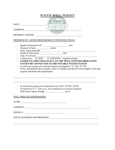 First page of the Water Well Permit