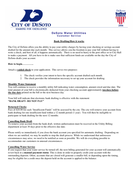First page of the Authorization Agreement for Automated Bank Draft