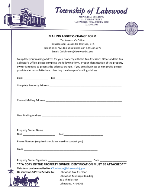 First page of the Mailing Address Change Form