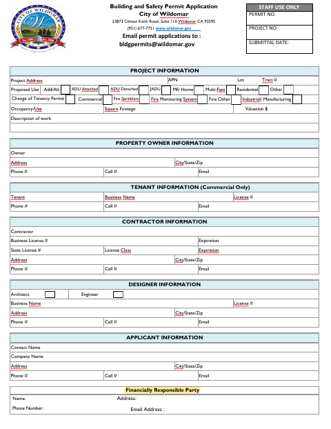 First page of the Building and Safety Permit Application