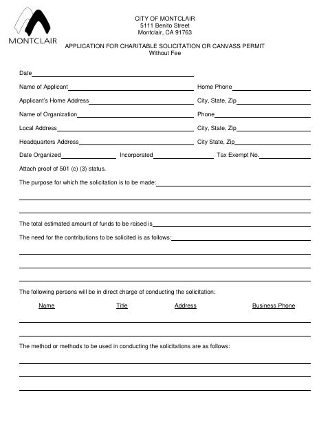 First page of the Application for Charitable Solicitation or Canvass Permit