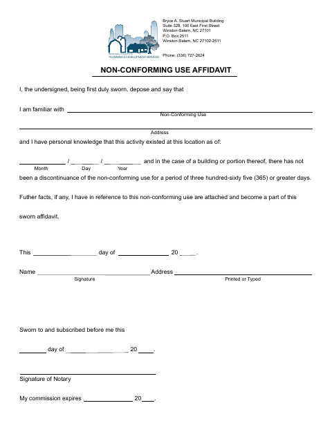First page of the Non-Conforming Use Affidavit
