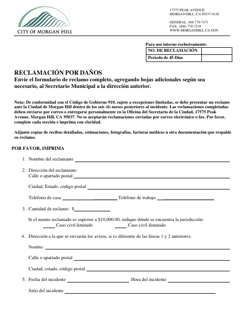 First page of the Claim for Damages (Spanish)