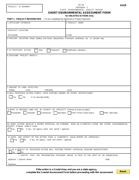 First page of the Short Environmental Assessment Form