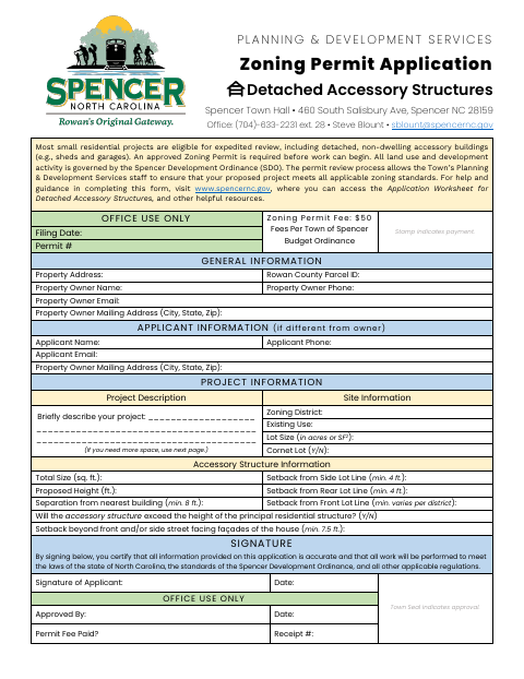 First page of the Detached Accessory Structure Zoning Permit Application