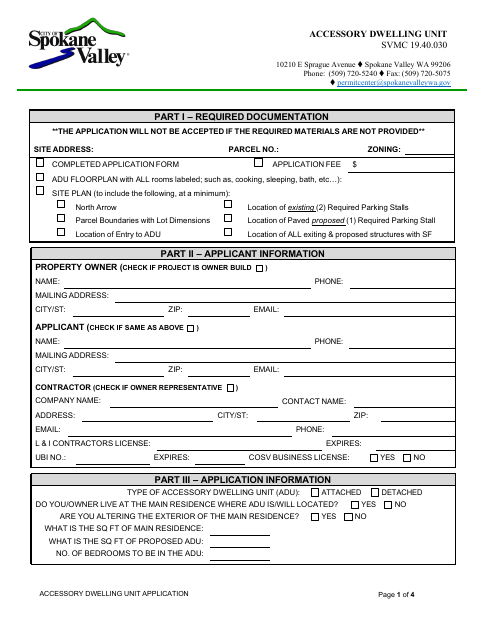 First page of the Accessory Dwelling Unit Application