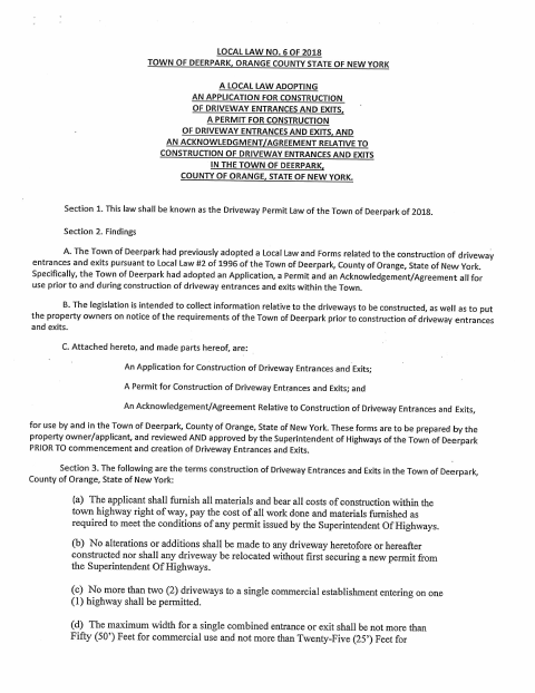 First page of the Driveway Permit Application