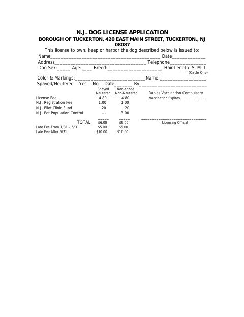 First page of the Dog License Application